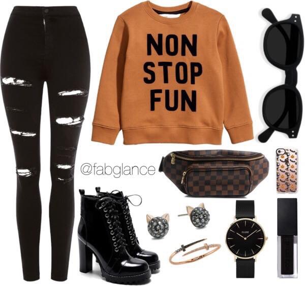 Halloween inspired look with items from your closet. Sweatshirt, trendy jeans, and a sack for candy. 