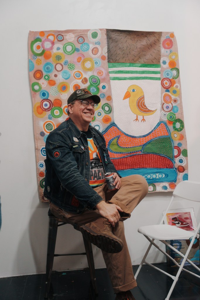 mikewindy sits by his piece inspired by Tinker Hatfield.